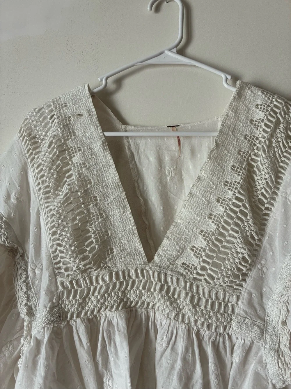 Free People Puff Sleeve Embroidered Top